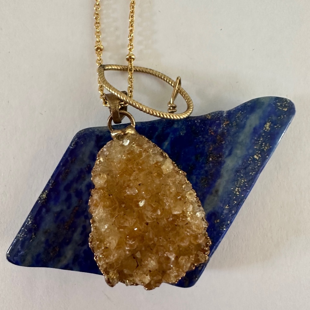 Crystal geode and stone necklace